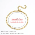3mm 18K gold plated stainless steel paperclip chain bracelet with 5cm extension link - Flat Long Cross Style / 3*9mm Wide (17+5cm) / Gold