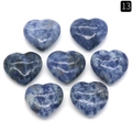 Polished blue sodalite heart stones with natural white veins in a 7-piece set - Sodalite