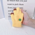 Yellow knit children gloves with brown touchscreen fingertips and green smiley face button - Lemon Yellow