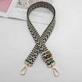 Adjustable woven replacement shoulder strap with chevron pattern and gold metal lobster clasps - Black White Green Khaki + Gold Hook