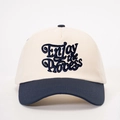 Two-tone baseball cap with Enjoy the Process embroidery in navy blue and cream white - One Size / Cream/Navy Blue
