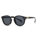 Gafas de sol redondas retro con montura negra, lentes grises y adornos dorados finos - Negro (C1)