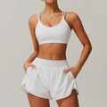 Set yoga bianco ad asciugatura rapida con reggiseno sportivo e pantaloncini a vita alta - S / Bianco Cigno (Reggiseno + Pantaloncini larghi)