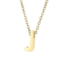Golden stainless steel necklace featuring a polished letter J alphabet pendant - Letter J(KN234000-Z)
