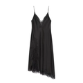 Elegantes schwarzes Seidensatin-Unterkleid mit feiner Spitze und V-Ausschnitt-Detail - XS / Schwarz