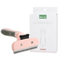 Pink and grey pet deshedding brush with stainless steel teeth and retail packaging - Size L (100mm Blade) / Peach Pink