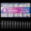 Maattabel voor 504 extra lange transparante nageltips met 12 exacte maten in mm - Extra Lange Bamboe Stijl (04)