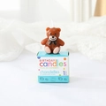 Detail of cute brown teddy bear birthday candle with blue square retail packaging box - Cute Bear Shaped Candle 1-Piece