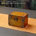 Vintage brown wooden storage box with antique metal lock and 14.8x9.8x10.2cm dimensions - Brown Round Nails - Unlocked