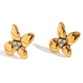 18K vergoldete Blumenohrstecker mit weißen Kristallen in einem eleganten 3D-Blumendesign - Gold