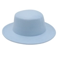 Chapeau canotier bleu clair à bord plat pour homme et femme en feutre de laine de qualité - 6.5cm Largeur de Bord / Dôme Bleu Ciel