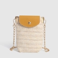 Straw woven vertical crossbody phone bag with bright yellow flap and gold chain - Off White-Yellow