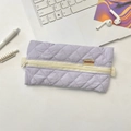 Quilted lilac purple stationery bag with handle and diamond pattern for students - Light Purple