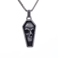 Gothic coffin pendant necklace with skull carving in antique silver finish and box chain - Skull Coffin Pendant (No Chain) (E0210)
