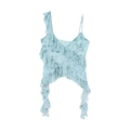 Débardeur en tulle bleu clair à fleurs avec volants asymétriques et col en V chic - Bleu