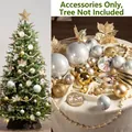 Golden and silver Christmas tree ornament set with matte balls and wooden deer charms - 29 Pcs Set/For 1.5m Tree / Forest Whisper/Gold/Silver