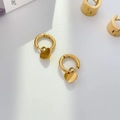 Polished gold heart drop hoop earrings with reflective mirror finish and modern style - Small Heart Earrings