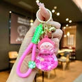 Porte-clés bouteille de sable mouvant cochon avec paillettes roses et dragonne silicone - Cochon Pêche Flocon de Neige Lumineux Rouge Rose