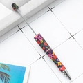 DIY plastic beadable pen with vibrant floral print and elegant silver decorative metal ring - Dark Base Floral Pattern (82)