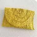 Handmade bright yellow straw woven envelope clutch bag with fine texture and flap design - Yellow