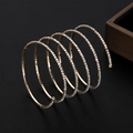 Multi-layer bridal gold spiral coil bracelet with sparkling crystals and metal beads - 5 Rows / Gold