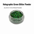 Macro view of laser green sparkling mixed glitter powder and hexagon sequins in a jar - Laser Green