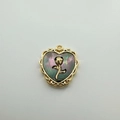 18K gold-plated heart pendant with black shell inlay and golden rose floral motif - Heart Black Shell