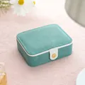 Mini mint green suede jewelry box with white leather strap and golden metal buckle - Portable Square / Teal