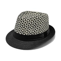 Cappello fedora in paglia bicolore da uomo con nastro nero e motivo intrecciato geometrico - M / Nero