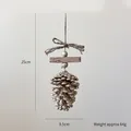 Pine cone Christmas ornament with wooden bell and burlap bow, 25cm hanging decoration - Champagne Gold Pinecone