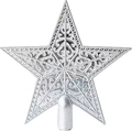 Silver hollow star Christmas tree topper with intricate scrollwork and mounting base - 15CM / Silver