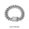 Silver classic 13mm iced-out Cuban link bracelet with box clasp in 23cm length - 23cm / Silver