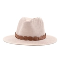 Classic beige woven straw fedora hat with a dark brown leather band for outdoor sun protection - M (56-58cm) / Flesh Pink