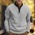 Sudadera de hombre gris claro con cremallera corta, coderas negras y forro polar - S / Gris claro