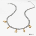 Oceaan ketting met gouden zeester en schelp hangers aan een zilveren dikke schakel - Gouden en Zilveren Tweekleurige Oceaan Element Ketting (SD1331)
