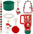 Christmas themed Stanley cup accessory set with green silicone boot and red festive charms - Christmas
