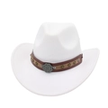 White felt western cowboy hat with vintage metal buckle and star rivets decoration - White