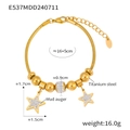 Bracciale in acciaio al titanio dorato con ciondoli a stella e perle di cristallo - Stile Doppia Stella (E537) / Oro