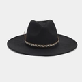 Detailed view of black wide-brim felt hat featuring ethnic beaded band decoration - M (56-58cm) / Colorful Ethnic Style Bead Strand (Color 5#)