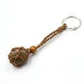 Unakite gemstone keychain with brown braided net and decorative dark wood bead - Unakite + Brown Mesh Keychain