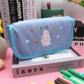 Light blue large capacity pencil case with cartoon bunny print and zipper closure - Blue
