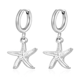 Silver stainless steel huggie hoop earrings with detailed starfish pendant charms - Starfish (MS-669) / 2.0*8 / Steel