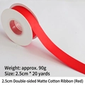 2.5cm red matte cotton ribbon roll for gift wrapping and floral bouquets, 20 yards - Double-sided Matte Cotton / 2.5cm Wide * 20 Yards / Red