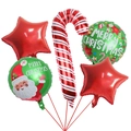 Set di 5 palloncini natalizi in alluminio con stelle, bastoncino di zucchero e Babbo Natale - Set Bastoncino di Zucchero