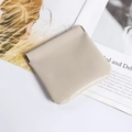 Mini beige faux leather pouch with automatic squeeze closure for jewelry or earphones - 8*8cm / Light Gray