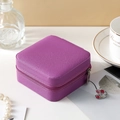 Portable mini purple PU leather travel jewelry organizer with cross-grain texture and zipper - Small Square Box Purple
