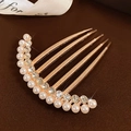 Peigne à cheveux doré en U avec perles et strass élégants de style papillon chinois - Peigne à Cheveux en Or Rose à Double Rangée de Perles et Diamants (29)