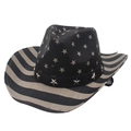 Chapeau de cowboy étanche style drapeau US avec rivets en étoile et texture de paille - Couleur 03 (Étoiles et Rayures Noir et Blanc)