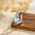 Silver earring stud featuring square light blue zircon surrounded by clear crystals - Light Sea Blue (Single Piece) (A1013-4)