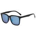 Modern square black sunglasses with blue mirrored lenses and polished finish - Bright Black Frame Blue Mirror Lens